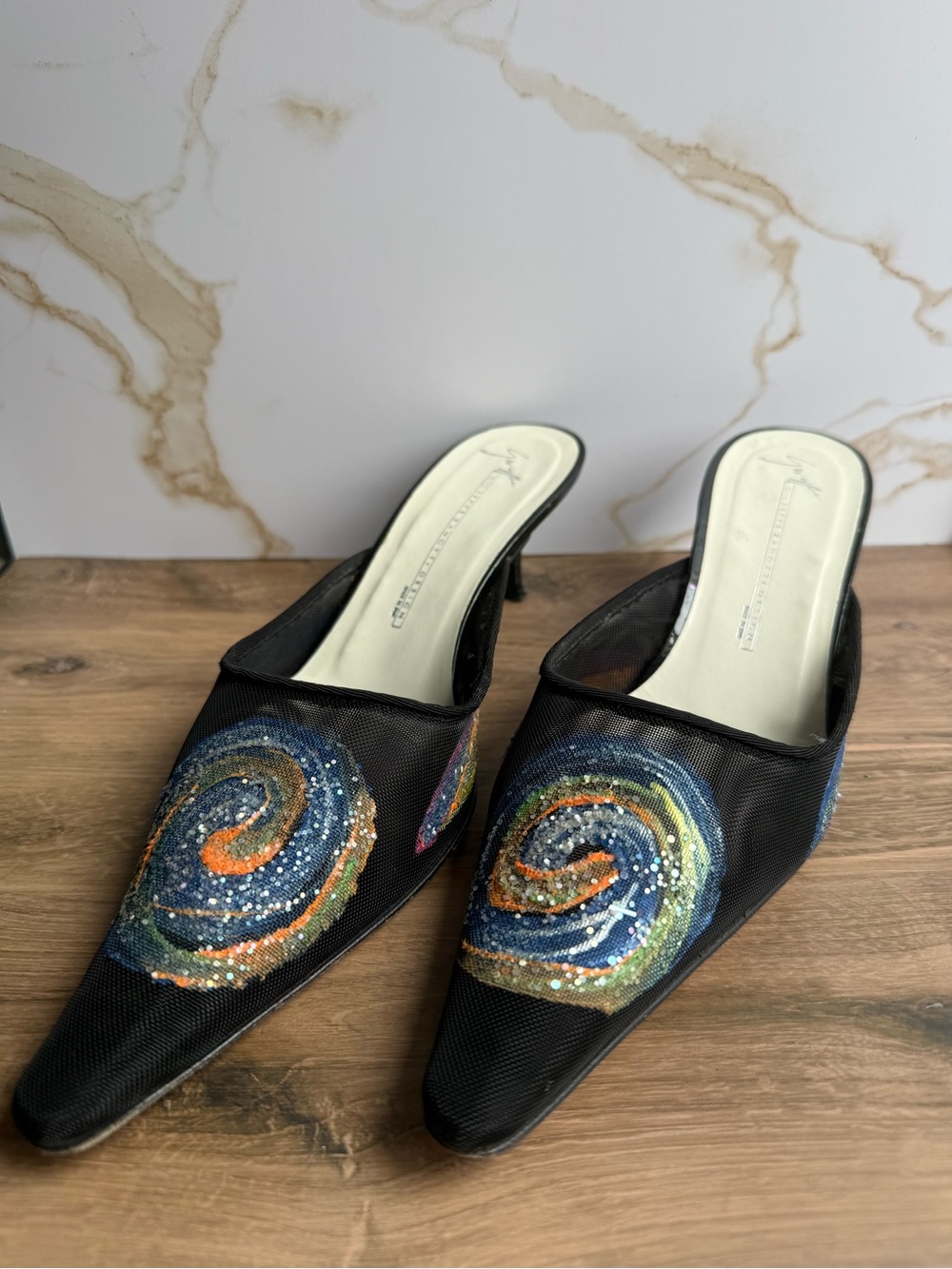 Authentic Vintage Y2K Vicini (Giuseppe Zanotti Design) Cosmic Galaxy Mesh Mules - Picture 2 of 8